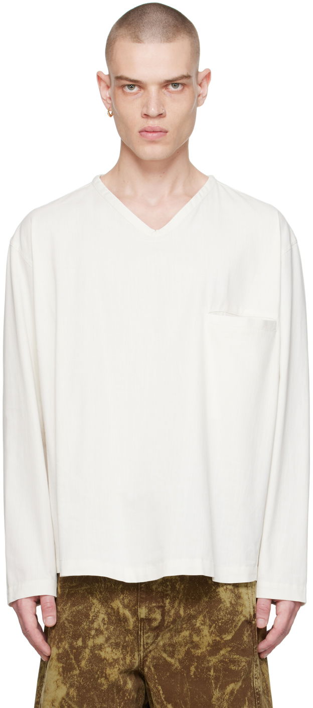 Тениска LEMAIRE Lemaire V-Neck Long Sleeve T-Shirt Бяло | TO1232 LF1253, 0
