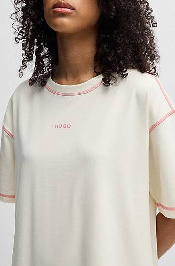 Тениска BOSS HUGO Stretch-Cotton T-Shirt Dress with Contrast Logo Бяло | 50544130, 1