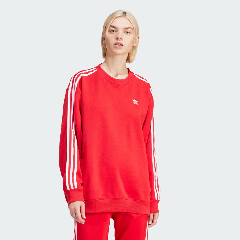 Пуловер adidas Originals 3-Stripes Oversized Crew Червено | IN8487