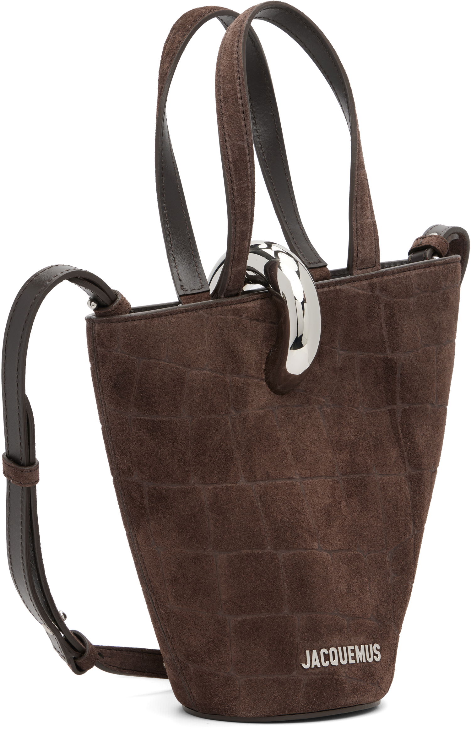 Голяма пазарска чанта Jacquemus 'The small Bambola' Croc-Effect Suede Top Handle Tote Кафяво | 25HBAW00389AC07A09, 1