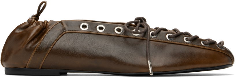 Облекло GANNI GANNI Oleatex Lace-Up Ballerina Flats Кафяво | S3093