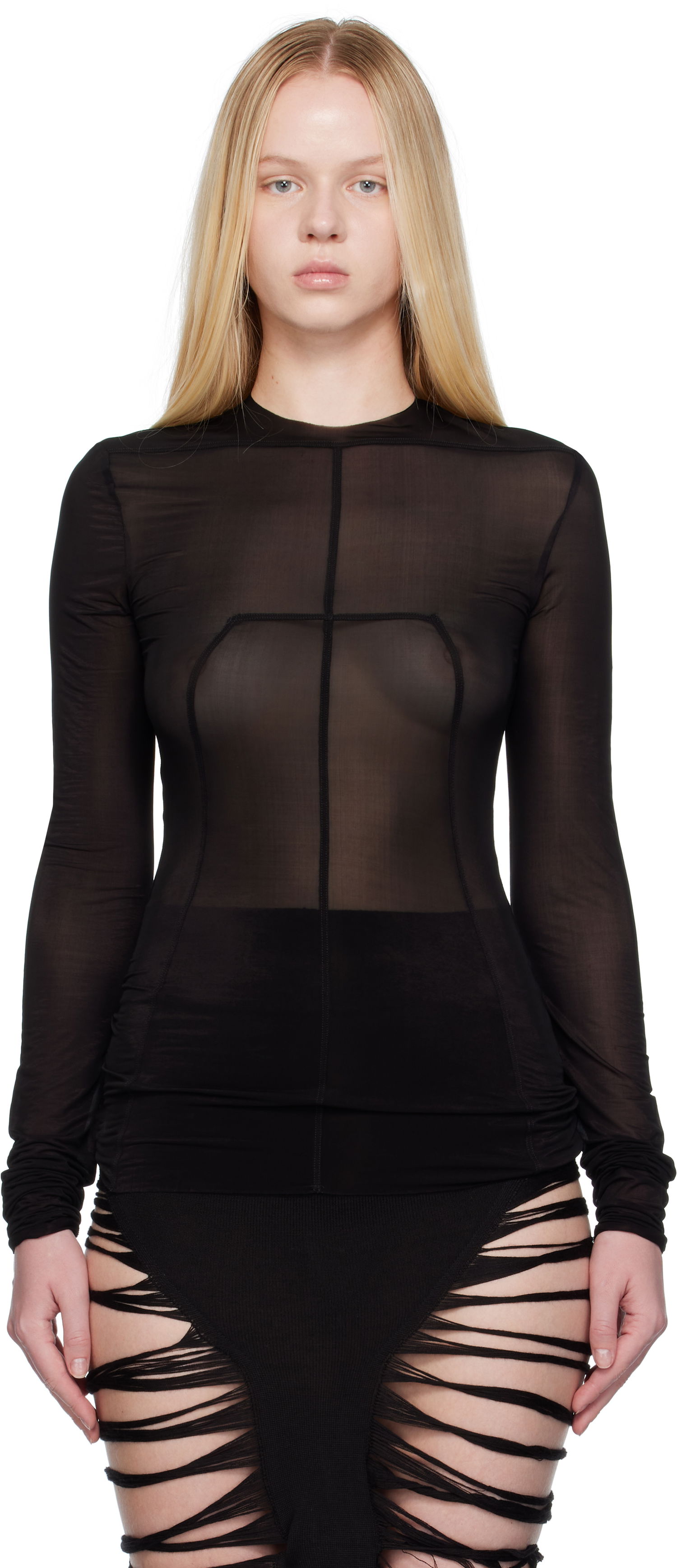 Фланелка Rick Owens Rick Owens Lido Stretch Cupro Jersey Top Черно | RO01E7265 BZ, 0