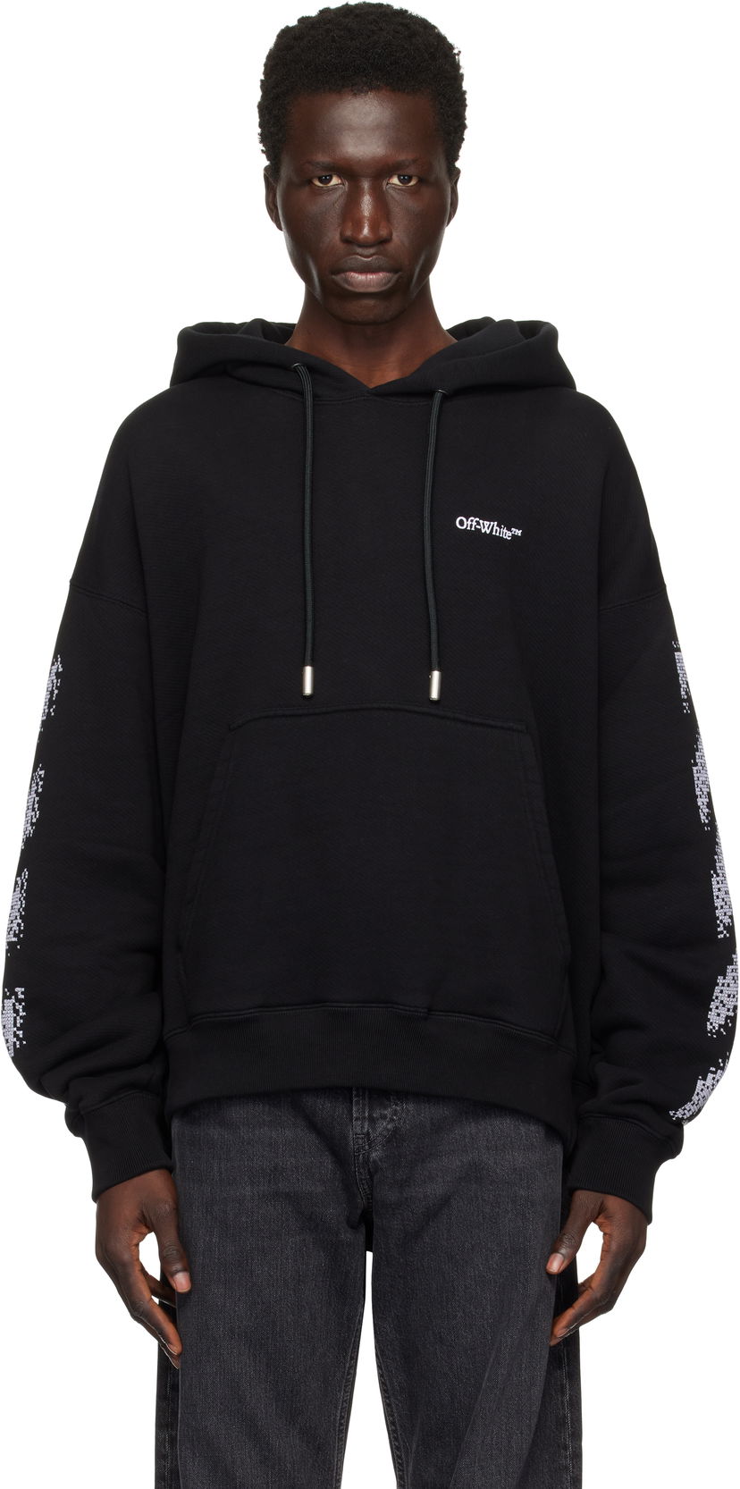 Суитчър Off-White Pixel Diag Skate Hoodie Черно | OMBB085F24FLE00B1001