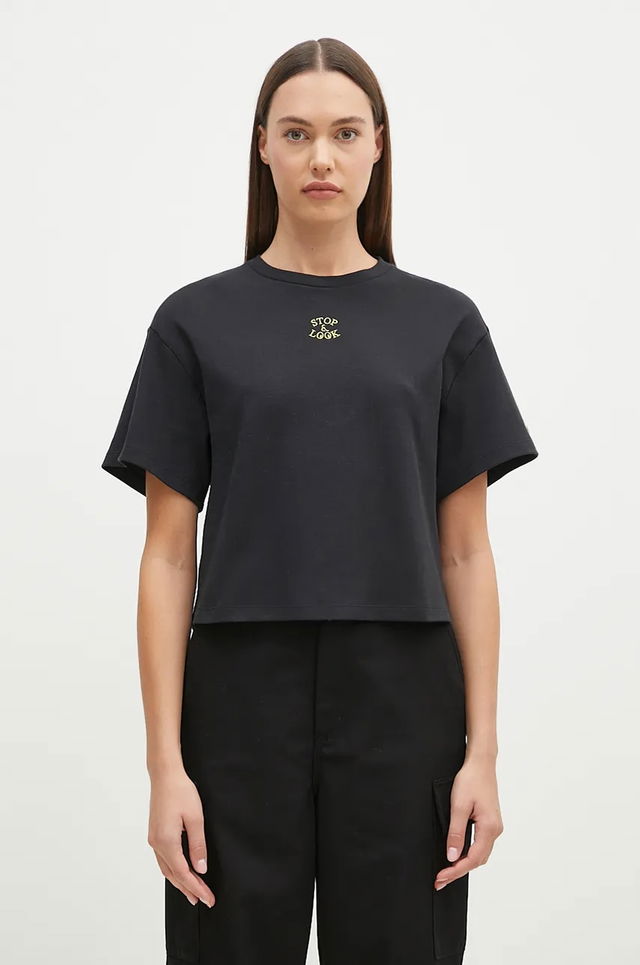 Cropped T-Shirt Wallowa with STOP & LOOK Embroidery
