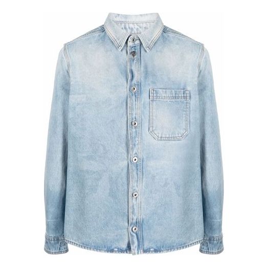 Риза Off-White Off-White SS21 Long Sleeves Shirt Синьо | OMYD027F21DEN0034001