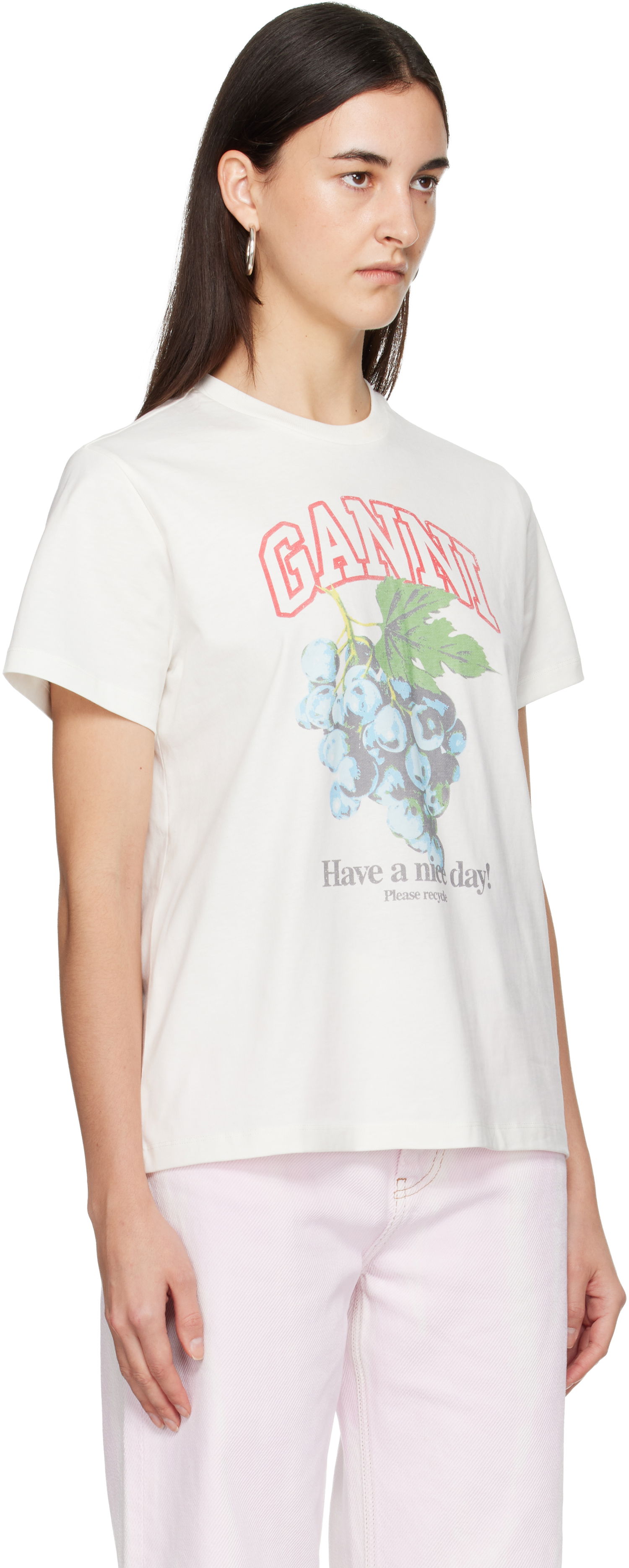 Тениска GANNI Basic Cotton Jersey Grapes Relaxed T-shirt Бяло | T4230, 1