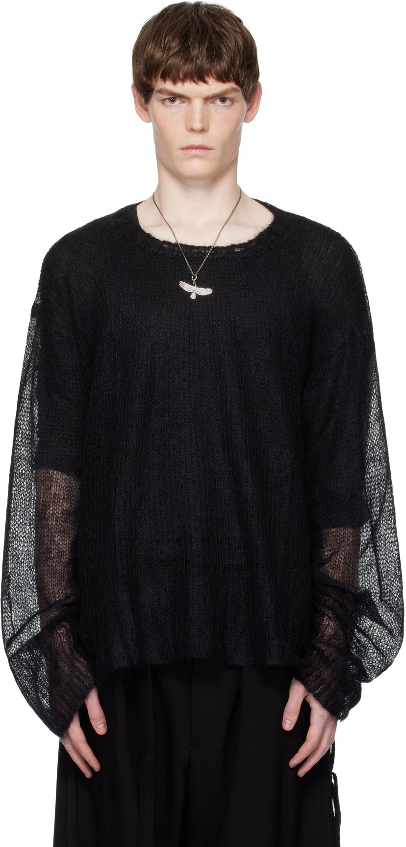 Пуловер Ann Demeulemeester Ann Demeulemeester Kent Open Neck Sweater Черно | B0012862-KN058-099
