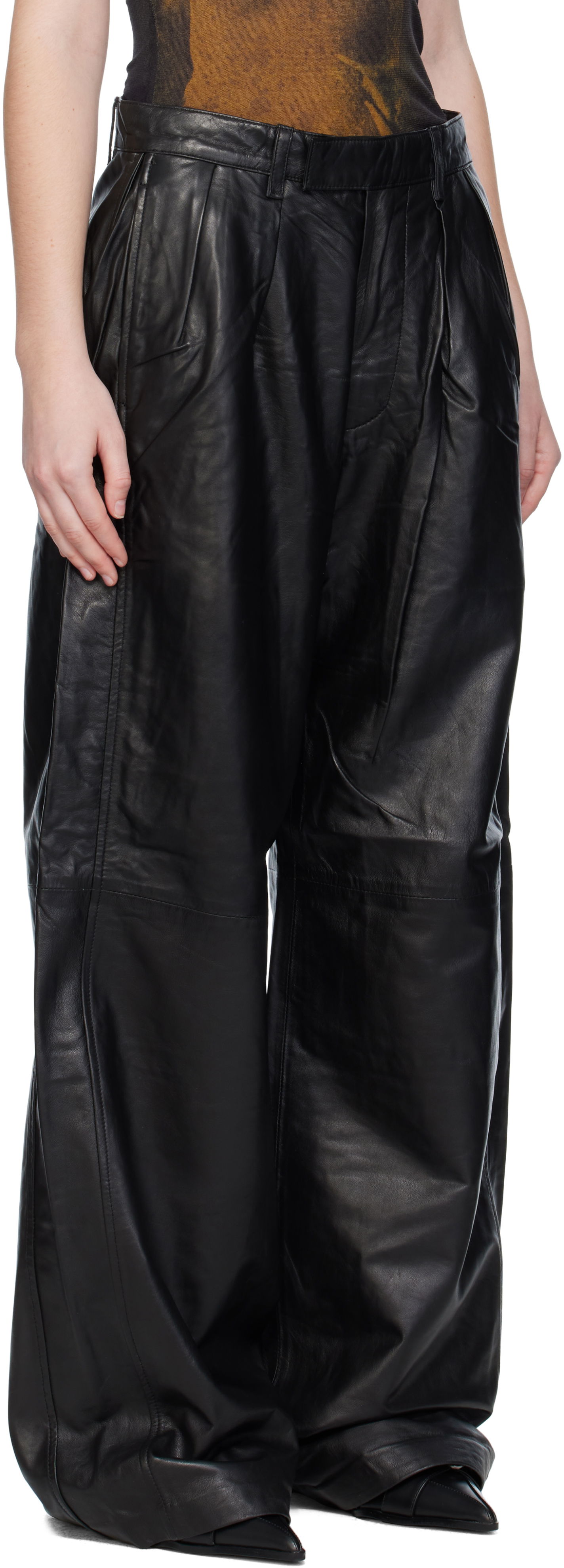 Панталони R13 R13 Pleated Wide Leg Leather Pants Черно | R13WR440-R426A, 1