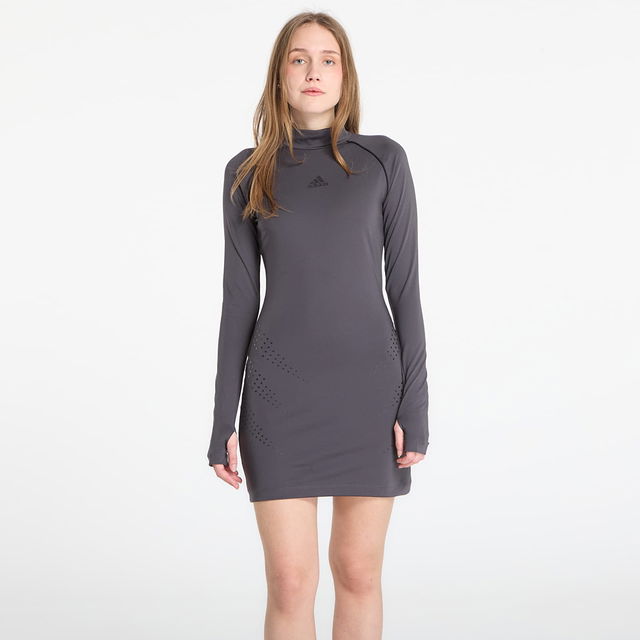High Neck Perforated Long Sleeve Mini Dress