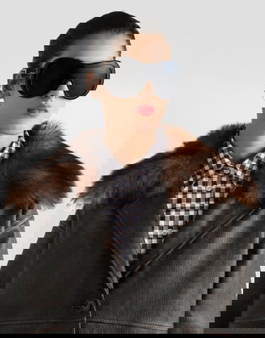 Яке Dolce & Gabbana Dolce & Gabbana Leather Jacket with Fur Collar and Leopard Print Lining Кафяво | F9S72LHULXVM0022, 3
