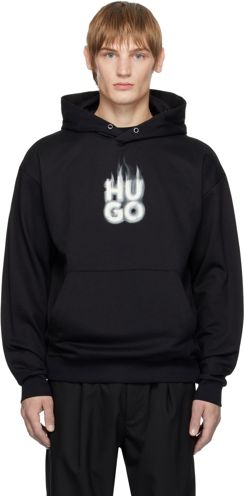 Суитчър BOSS Flame Logo Cotton Jersey Hoodie Черно | 50530428