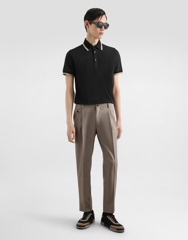 Поло тениска Dolce & Gabbana Dolce & Gabbana Jersey Polo Shirt with Beige Trim Черно | G8SW8THU7VDN0000, 1