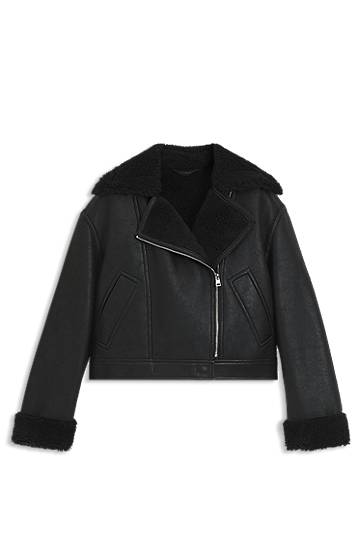 Oversized-fit Faux-Leather Jacket with Faux Shearling