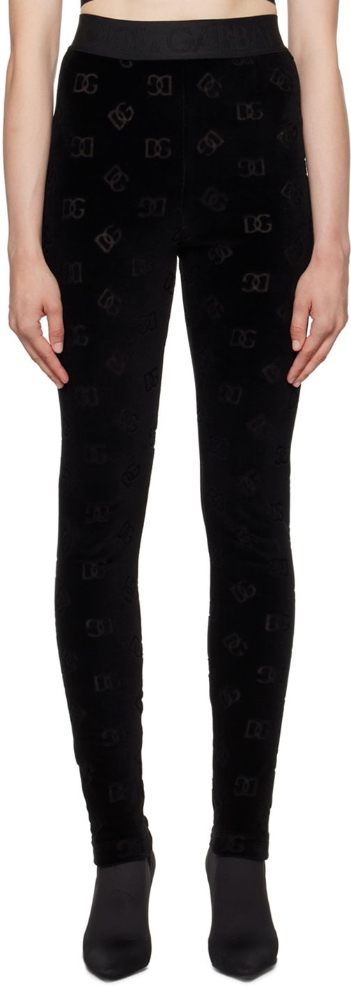 Клинове Dolce & Gabbana Black Flocked Leggings Черно | FTCQKT FJ7DL, 0