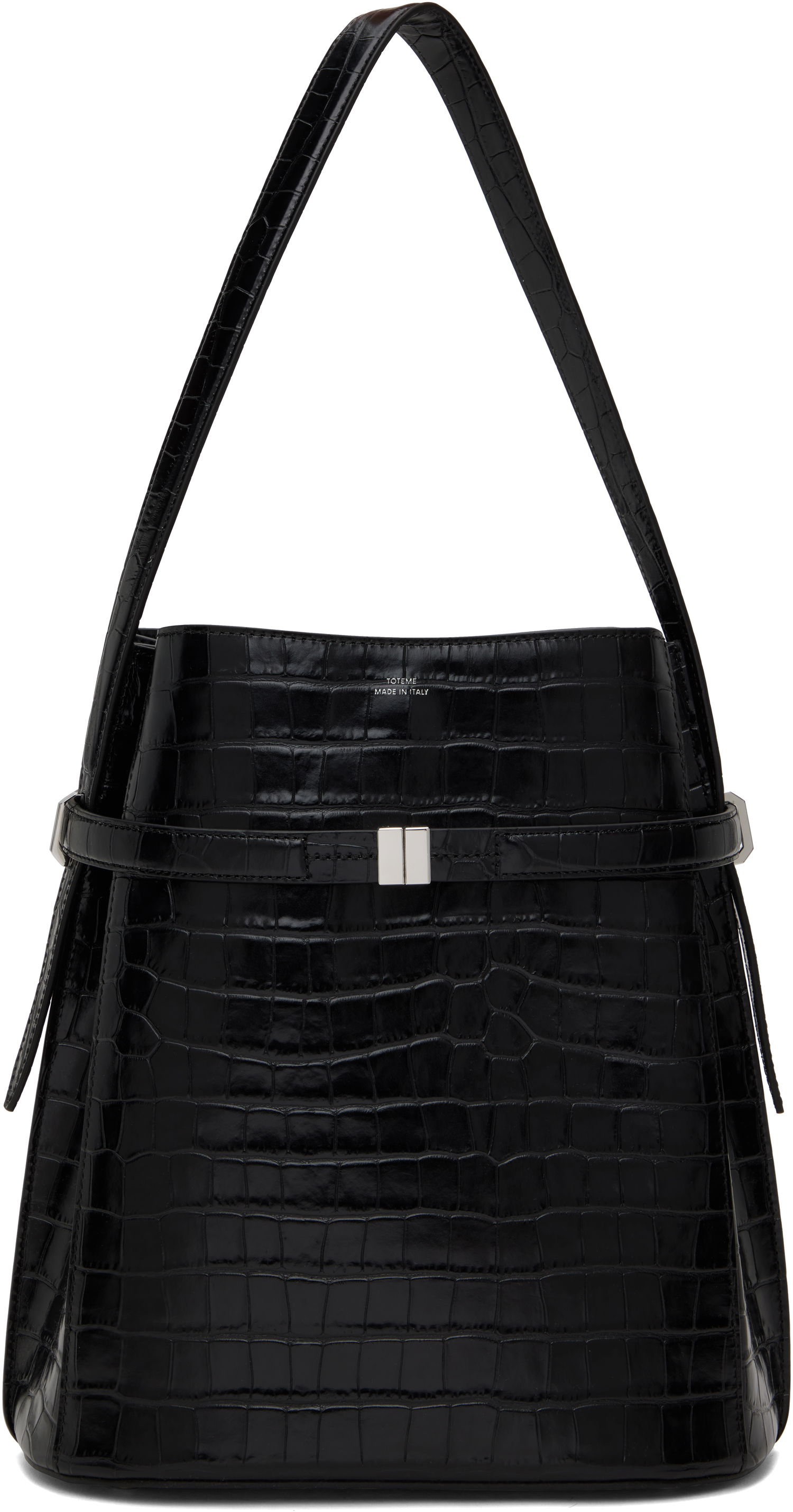 Дамска чанта TOTEME Totême Belted Croc-Embossed Leather Bucket Bag Черно | 244-WAL0048-LE0076, 0