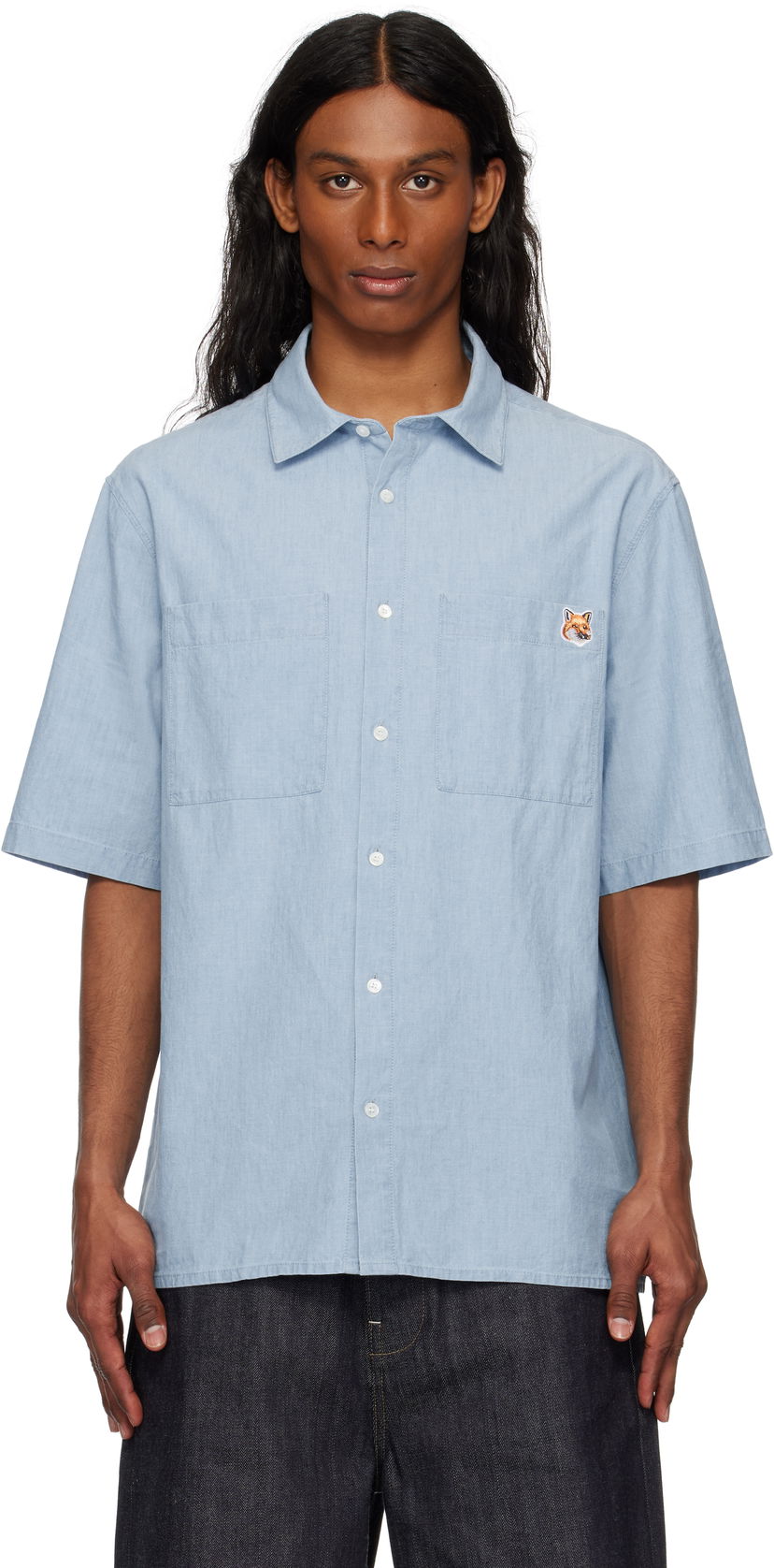 Риза MAISON KITSUNÉ Maison Kitsuné Relaxed Short Sleeve Shirt Синьо | OM00424WC5006
