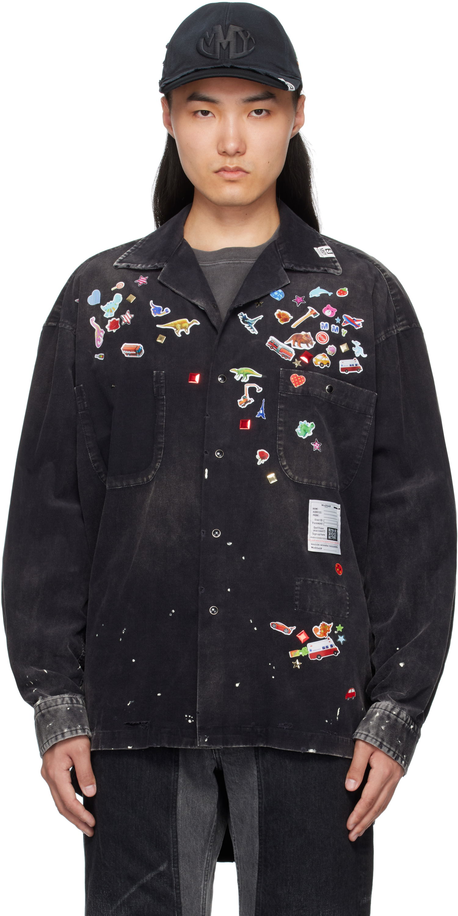 Риза Maison MIHARA YASUHIRO MMY Sticker Print Corduroy Shirt Черно | J14SH182, 0