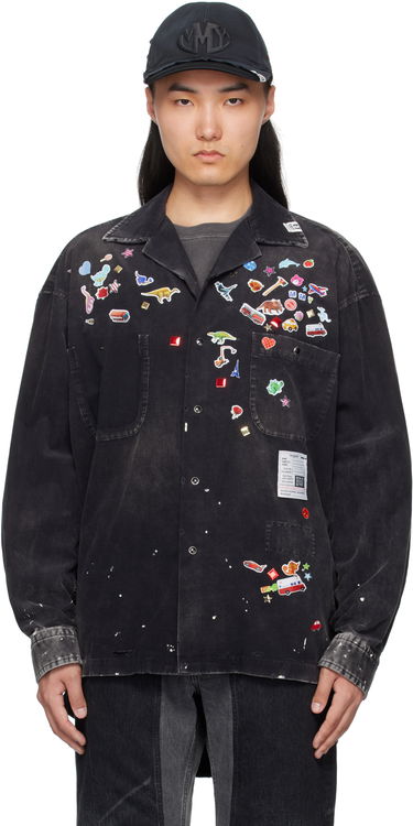 Риза Maison MIHARA YASUHIRO MMY Sticker Print Corduroy Shirt Черно | J14SH182, 0
