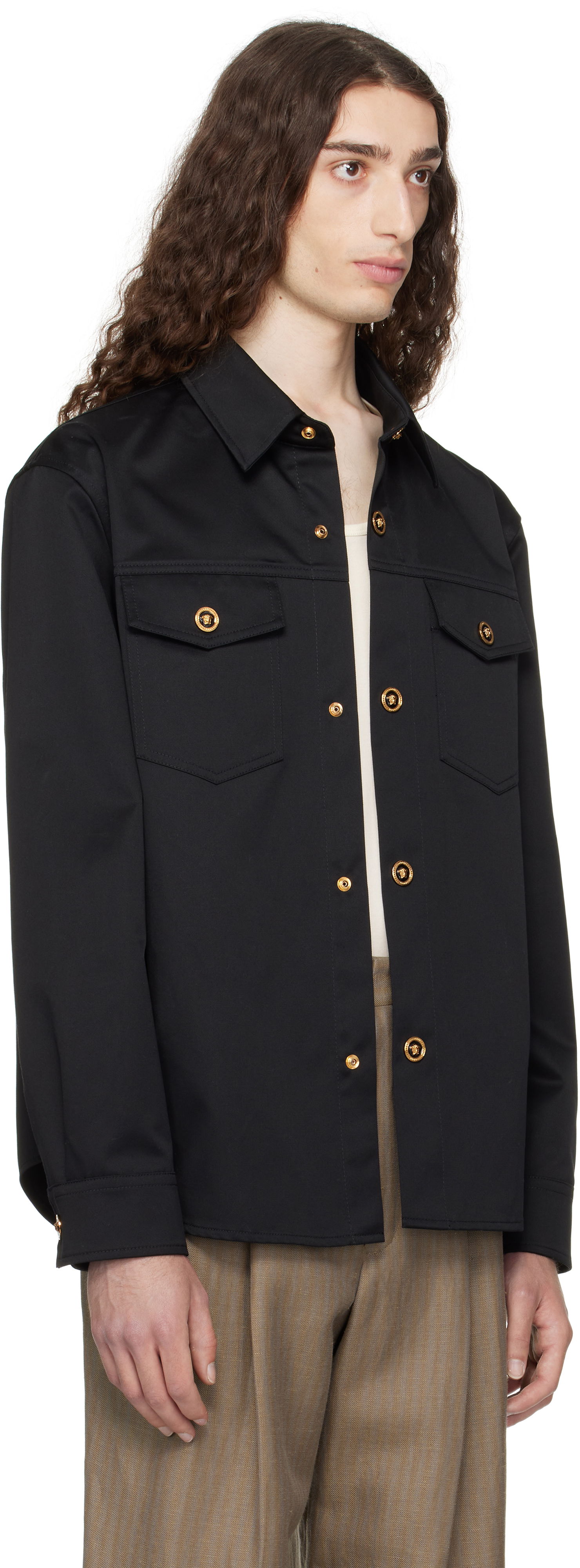 Риза Versace Versace Gabardine Overshirt Черно | 1017413_1A01718, 1