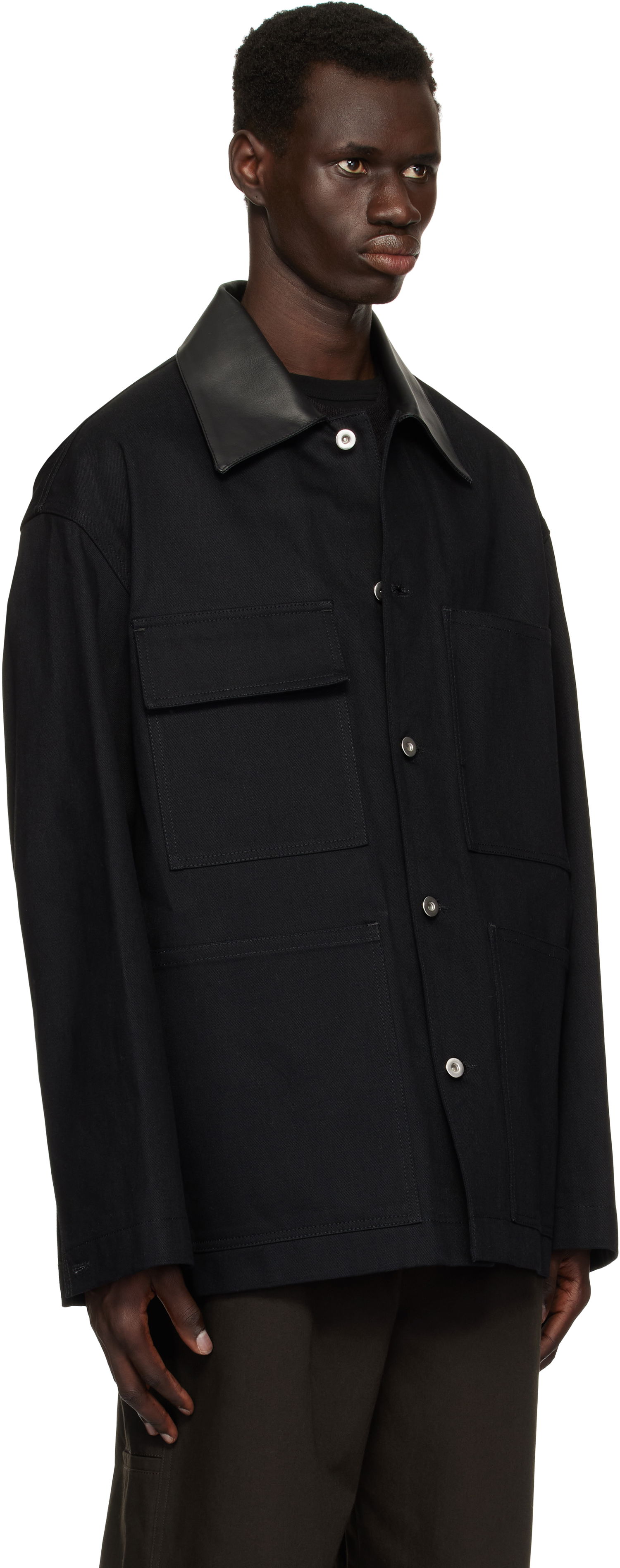 Яке Jil Sander Jil Sander Leather Collar Denim Jacket Черно | J22SW0033_J46655, 1
