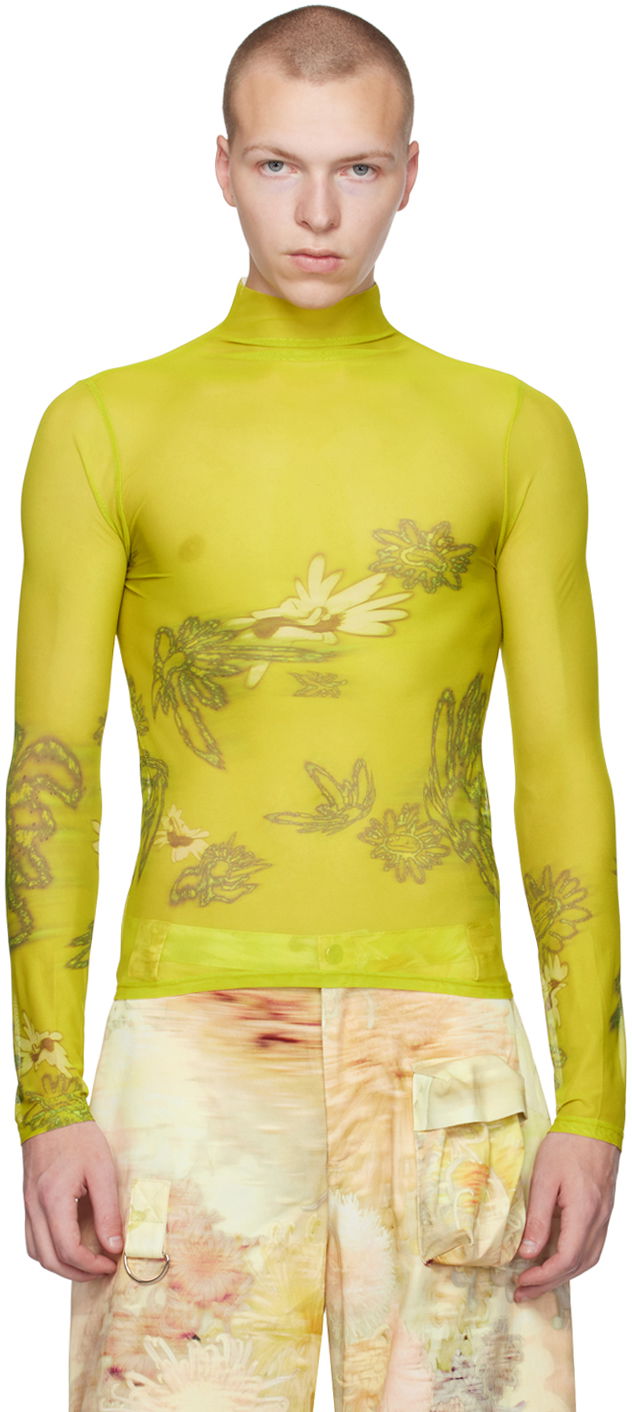 Пуловер Collina Strada Collina Strada Thumbtastic Floral Print Mesh Turtleneck Зелено | XX3340, 0