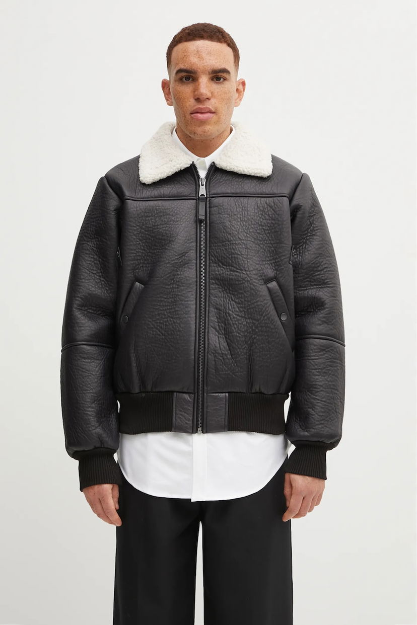 Яке бомбър Alpha Industries B-15 Modified Faux Leather Bomber Jacket with Faux Shearling Collar Черно | 258117