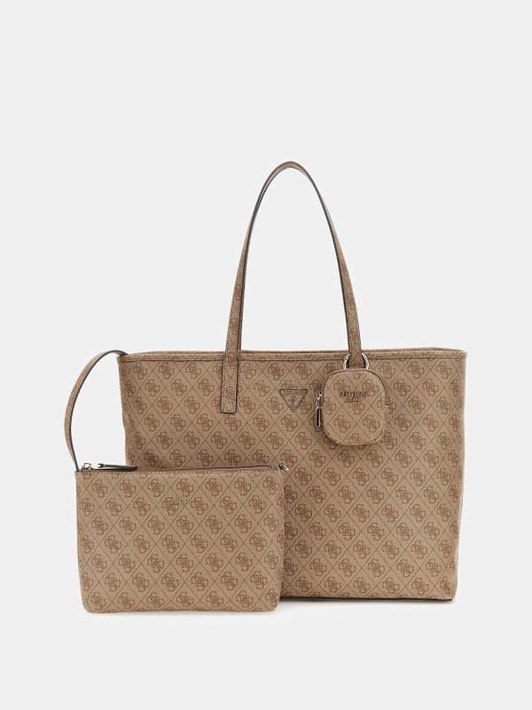 Голяма пазарска чанта GUESS Logo Tote Bag With Pouch Кафяво | HWSL9006240, 0