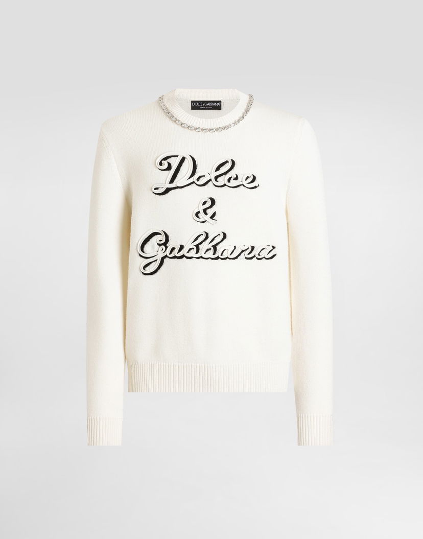 Пуловер Dolce & Gabbana Dolce & Gabbana Wool Pullover with Crystal Embellishment Бяло | GXX01ZJDVC3W4335