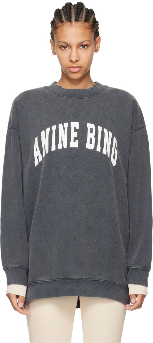 Суитчър Anine Bing Oversized Sweatshirt with Logo Print Сиво | A-08-5205-010