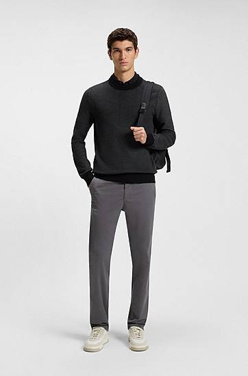 Пуловер BOSS Cotton-blend sweater with two-tone structure Черно | 50548673, 1