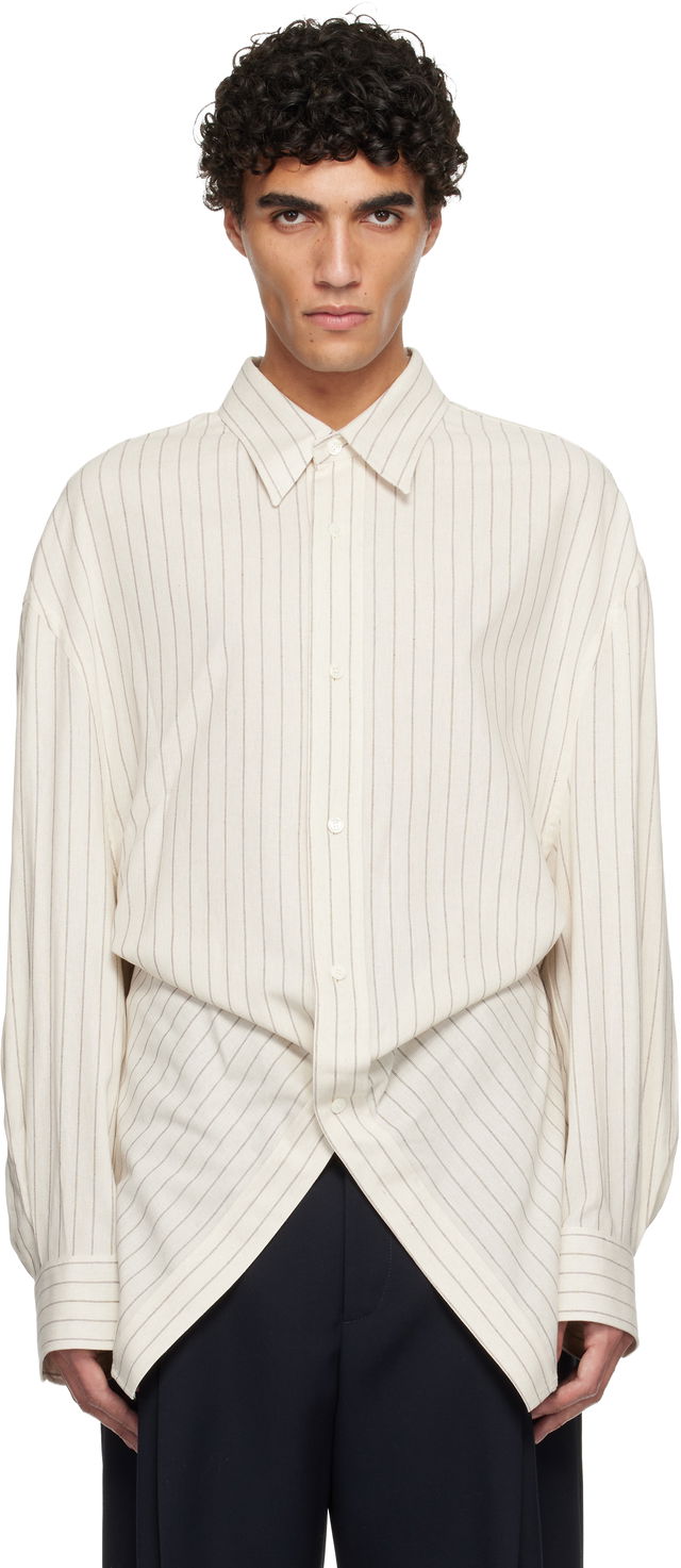 Hed Mayner Oversized Pin Stripe Twisted Hem Shirt