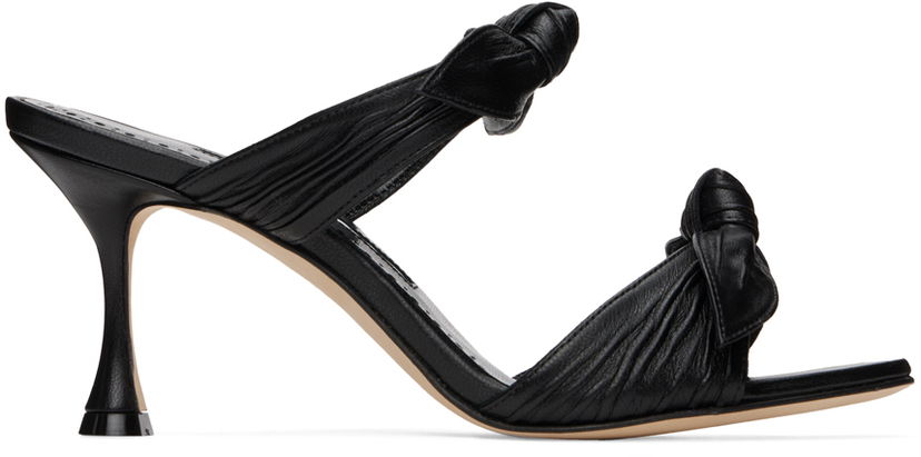 Аксесоари Manolo Blahnik Manolo Blahnik Lollo Knotted Leather Heeled Mules Черно | 224-1604