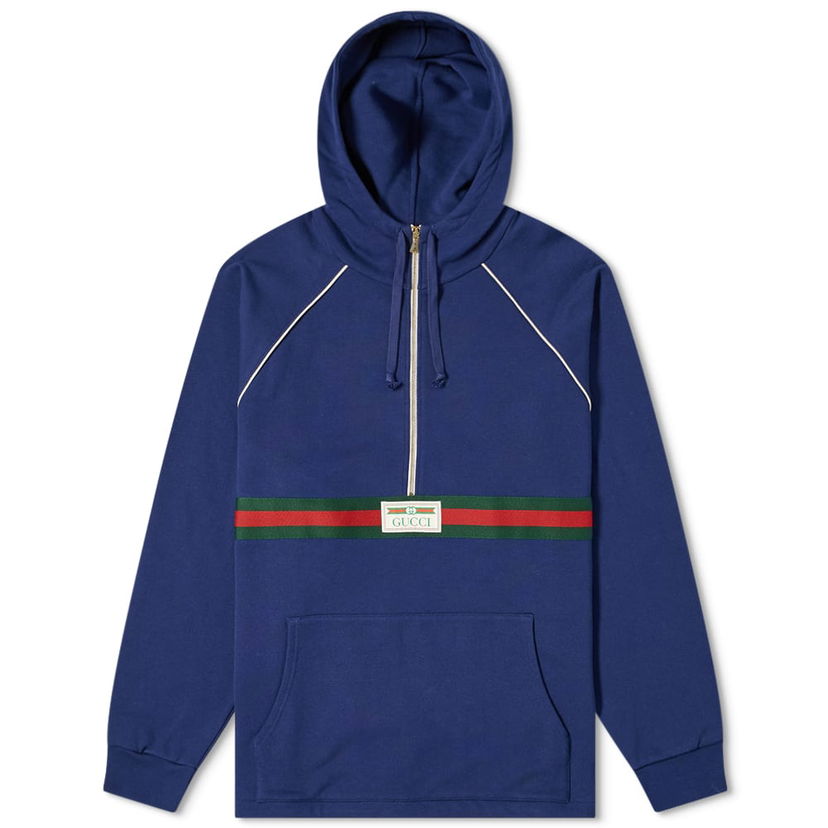 Суитчър Gucci Gucci GRG Detail Half Zip Hoodie Синьо | 645320-XJDAK-4397