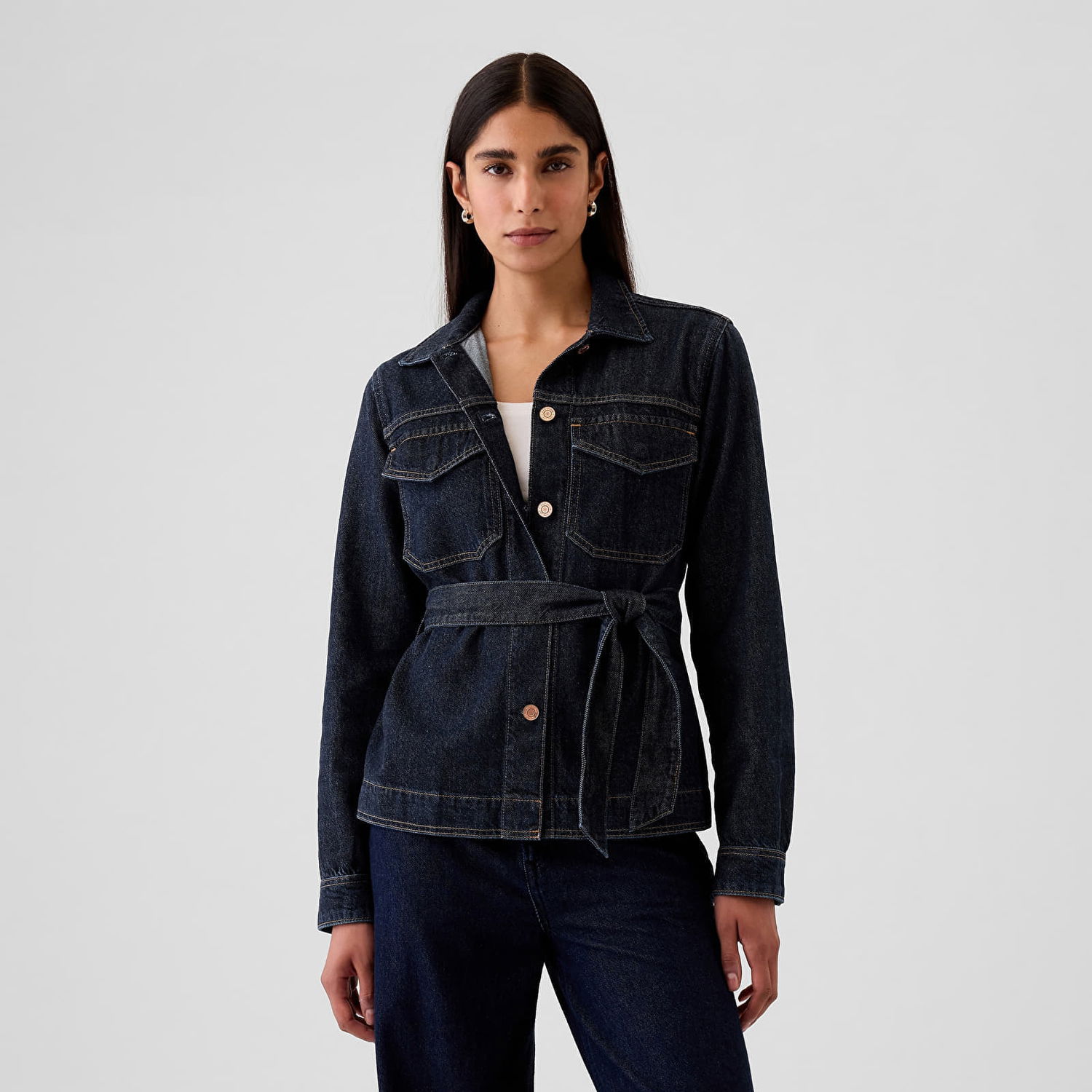 Яке GAP Jacket Belted Featherweight Jacket Dark Wash Indigo L Черно | 498988-00, 0