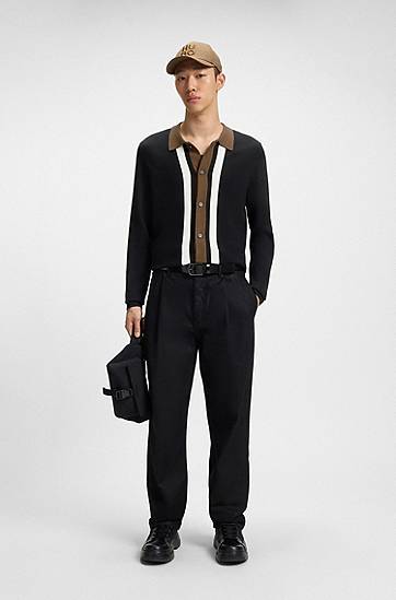 Пуловер BOSS Striped Button-Up Sweater Черно | 50543770, 1