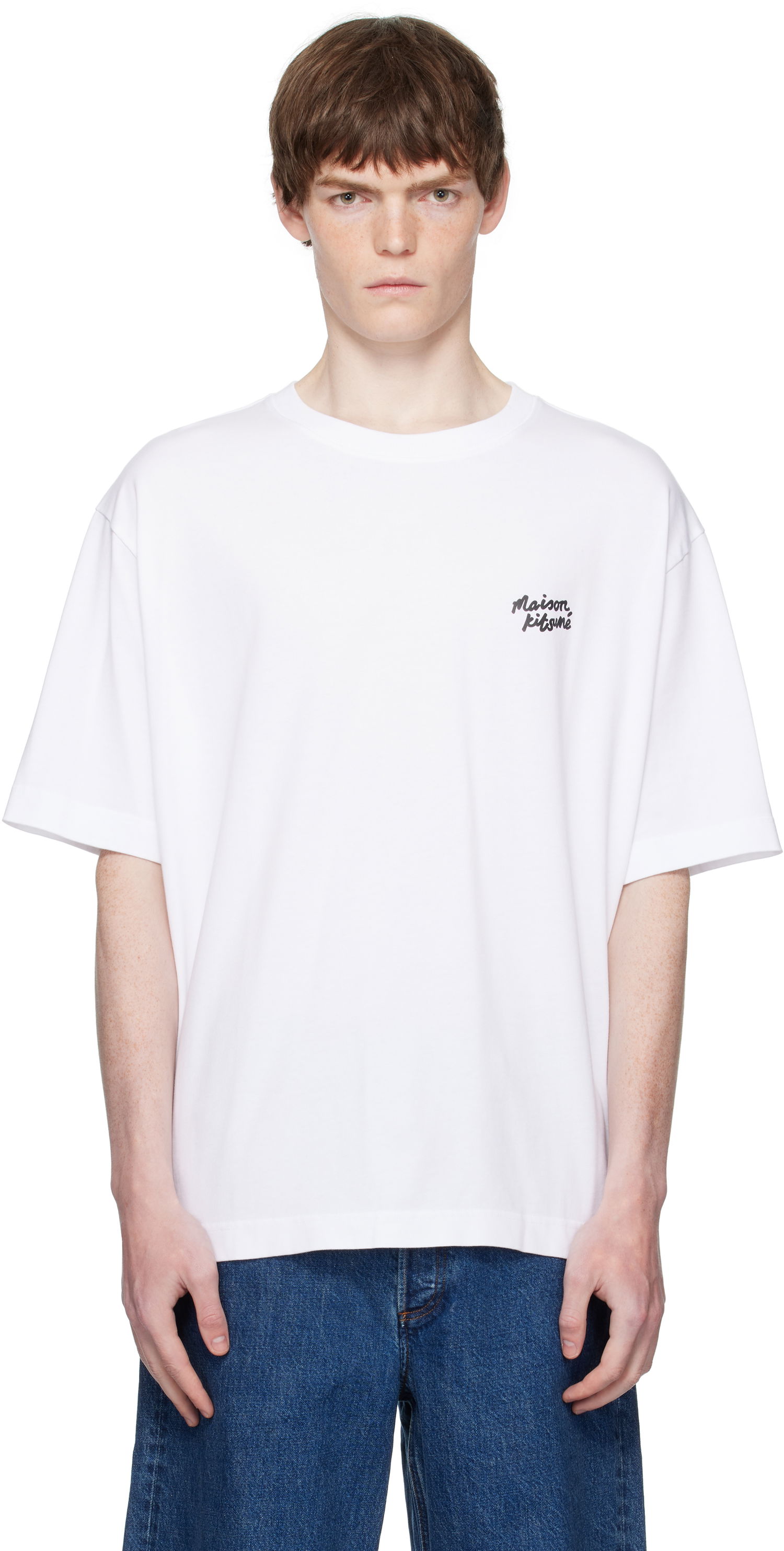 Тениска MAISON KITSUNÉ Maison Kitsuné Handwriting Oversized T-Shirt Бяло | PM00110KJ0119, 0
