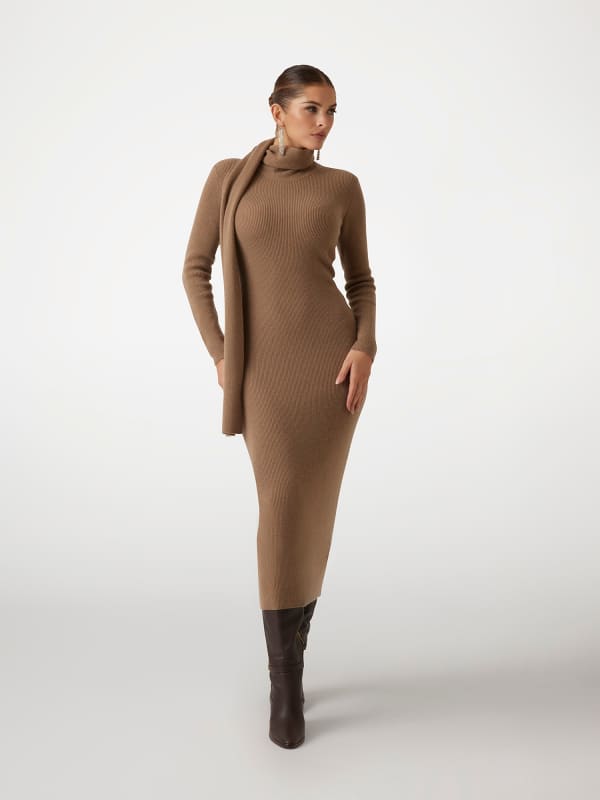 Pокля GUESS Cashmere-Blend Turtleneck Long Dress Кафяво | 5RGT395671Z