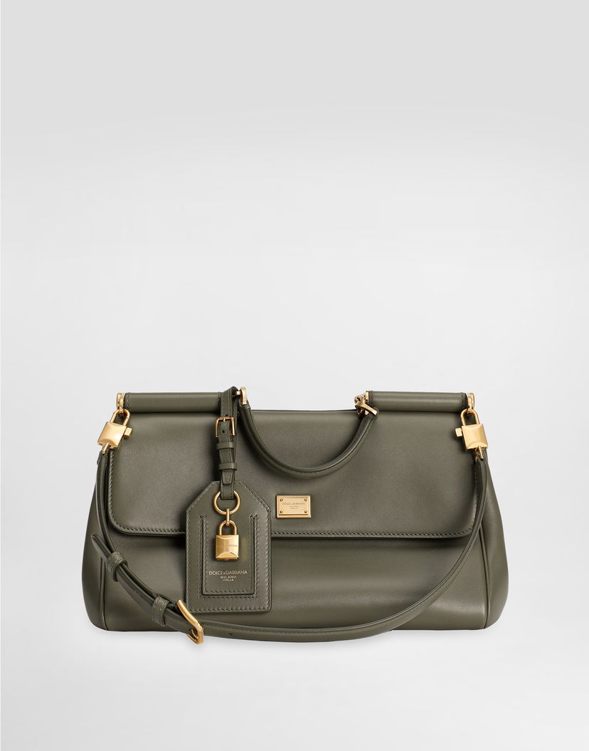Дамска чанта Dolce & Gabbana Dolce & Gabbana My Sicily Leather Top-Handle Bag with Lock Charm Зелено | BB7782B732180560