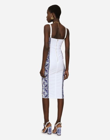 Pокля Dolce & Gabbana Dolce & Gabbana Majolica Print Charmeuse Bustier Midi Dress Синьо | F6R3OTHPABOHA3TN, 2