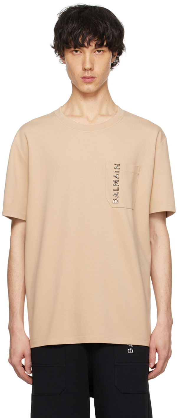 Тениска Balmain Plaque T-Shirt Бежово | CH1EG105BC61