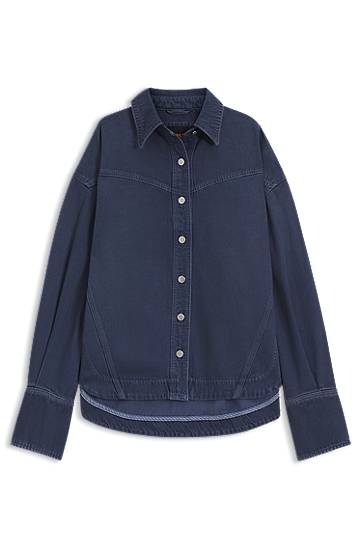 Риза BOSS Oversized-fit rigid denim blouse Тъмно синьо | 50552520, 0