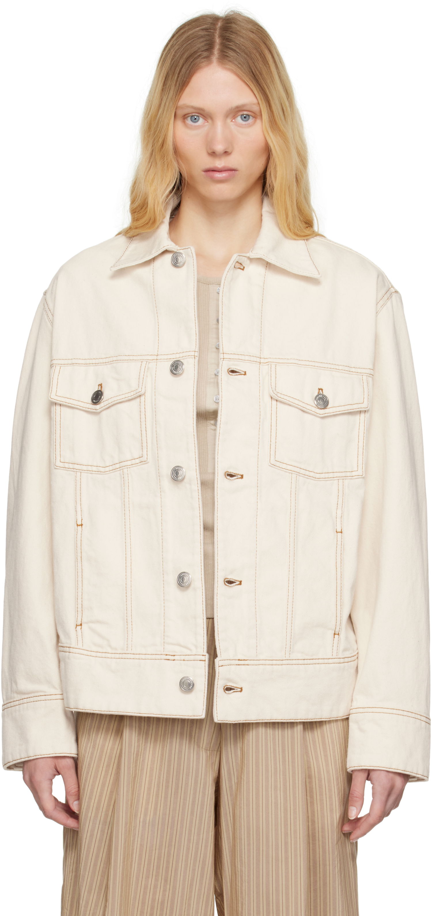 Яке AMI AMI Paris Trucker Denim Jacket Бяло | FJK247.DE0039, 0