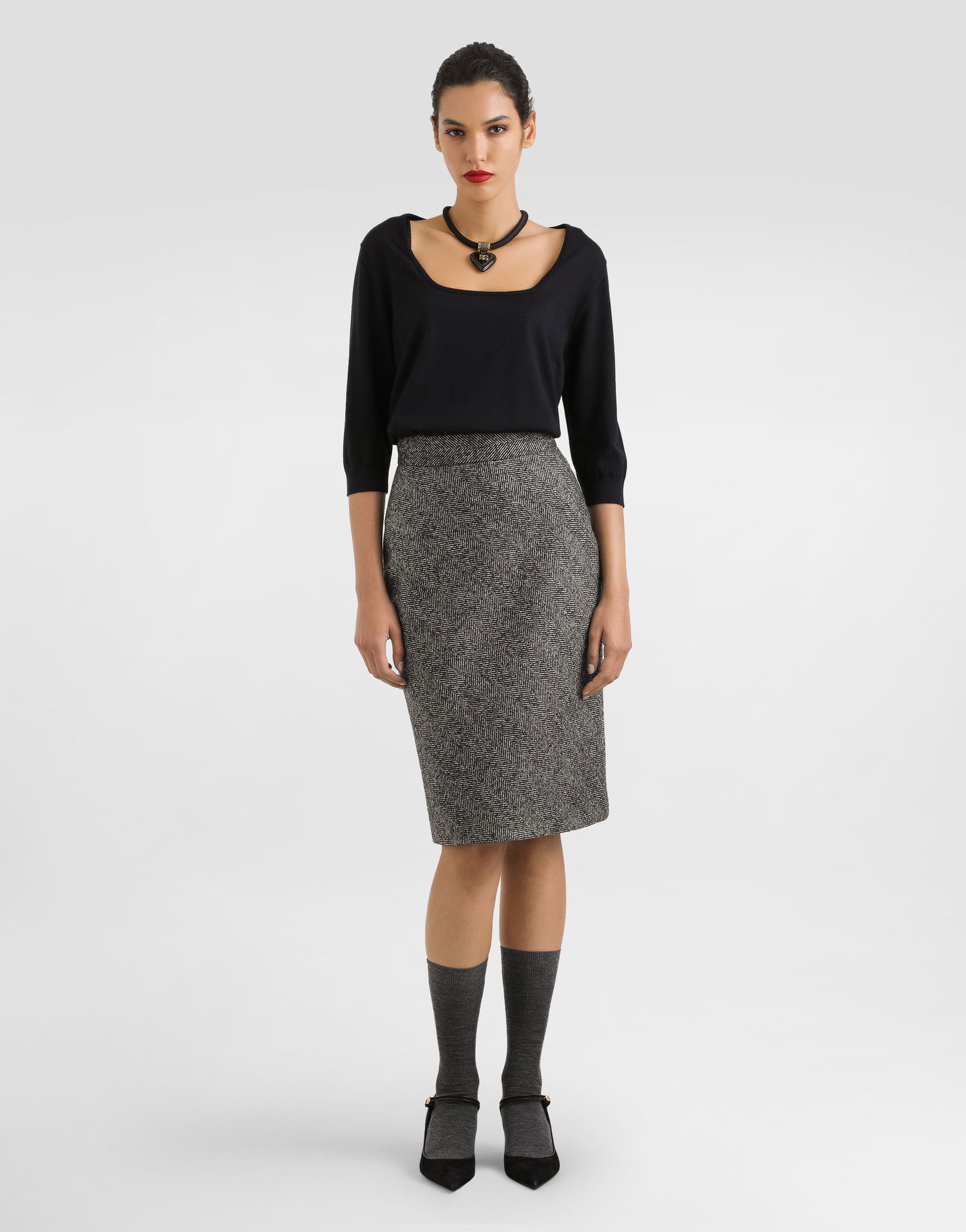 Пола Dolce & Gabbana Dolce & Gabbana Chevron Wool Blend Skirt Сиво | F4C6CTFCZAFS8030, 1