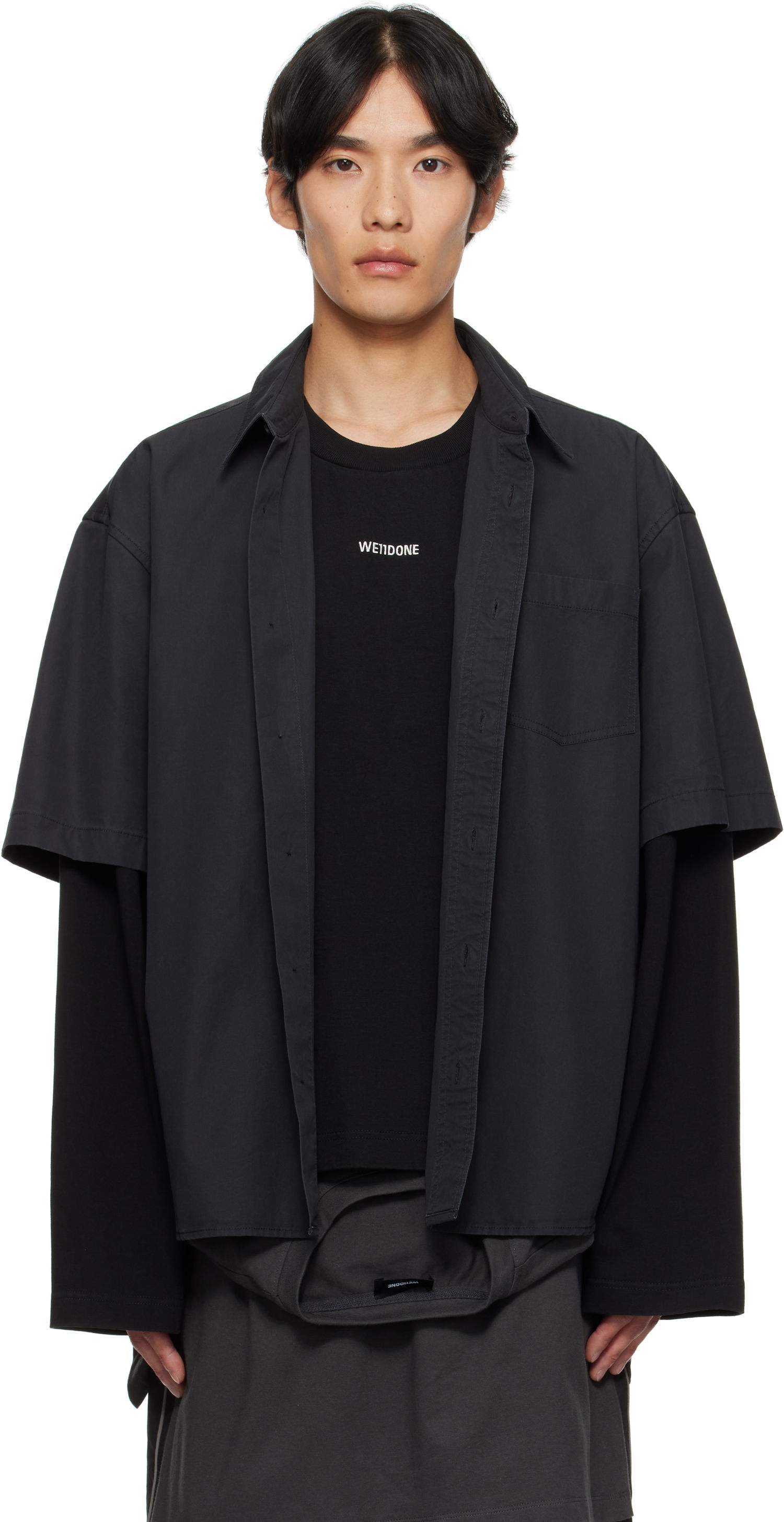 Риза We11done We11done Logo Long-Sleeved Layered Shirt Черно | WD-SH2-25-180-U-CH, 0