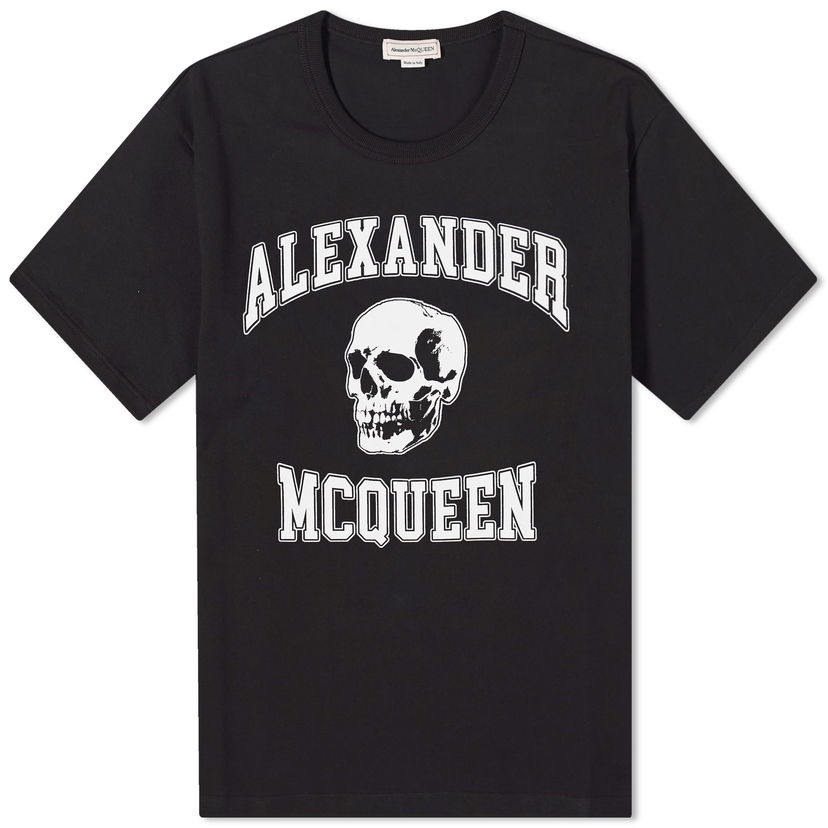 Тениска Alexander McQueen Varsity Skull Logo T-Shirt Черно | 759442QTAAW-0520