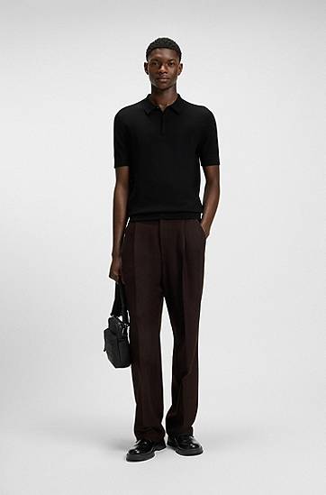 Поло тениска BOSS HUGO Knit Polo with Covered Placket Черно | 50536672, 1