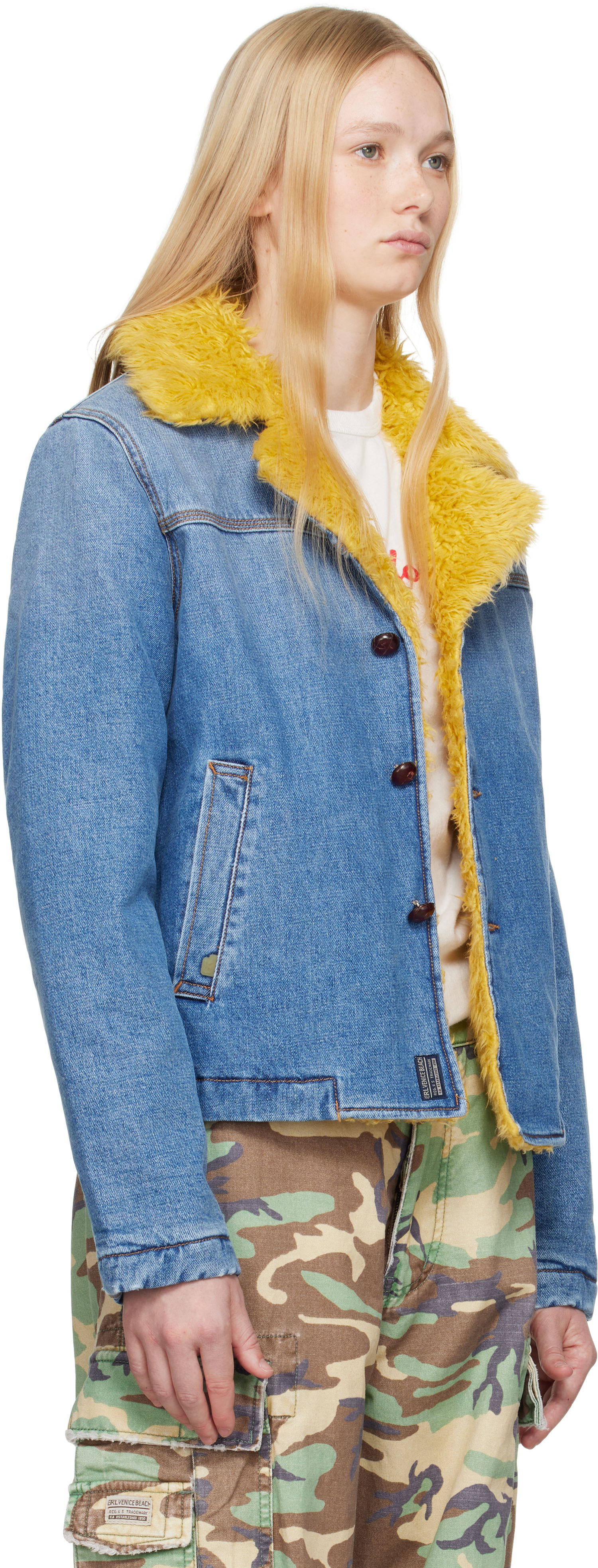 Палта ERL ERL Venice Faux-Fur Trim Denim Jacket Синьо | ERL10J002, 1