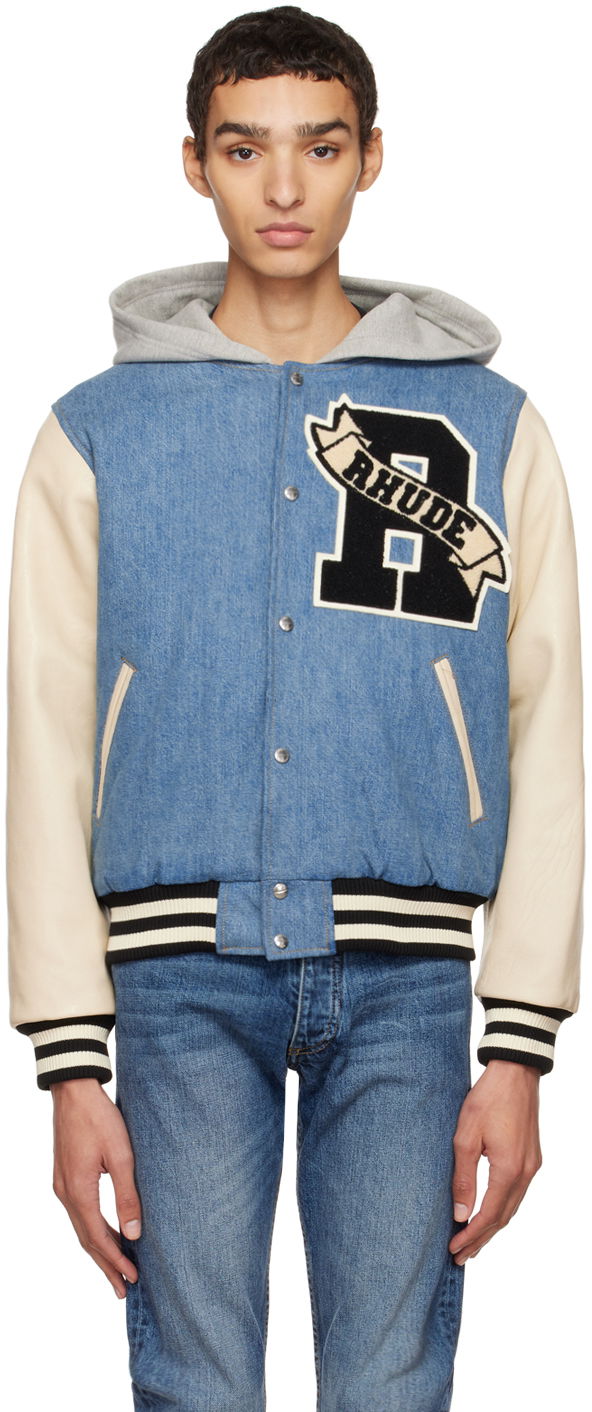 Яке бомбър Rhude Hooded Denim Bomber Jacket Синьо | RHFW22JA40624050, 0