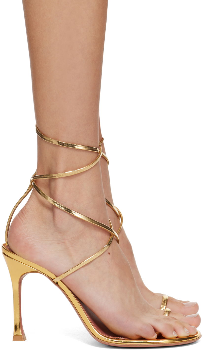 Аксесоари Amina Muaddi Amina Muaddi Henson Thong Lace Up Heeled Sandals Металик | HENSON THONG LACE UP SR MI