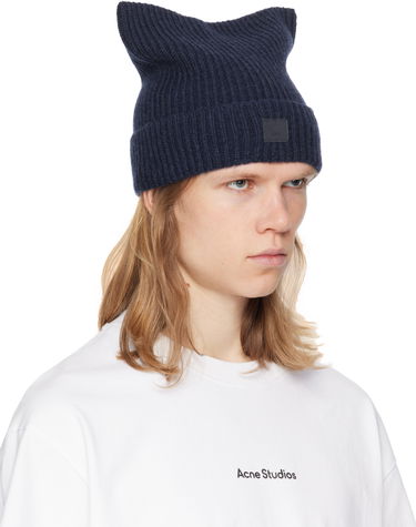 Шапка Acne Studios Acne Studios Knit Cat-Ear Beanie with Face Logo Тъмно синьо | C40392-, 3